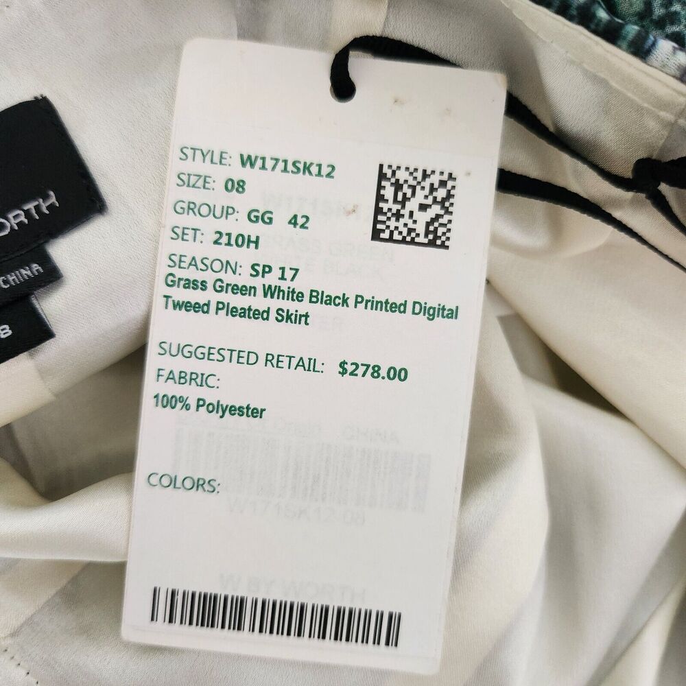 New W By Worth Skirt Size 8 Womens Green Pleated Career Lined Casual Cocktail - Picture 10 of 12